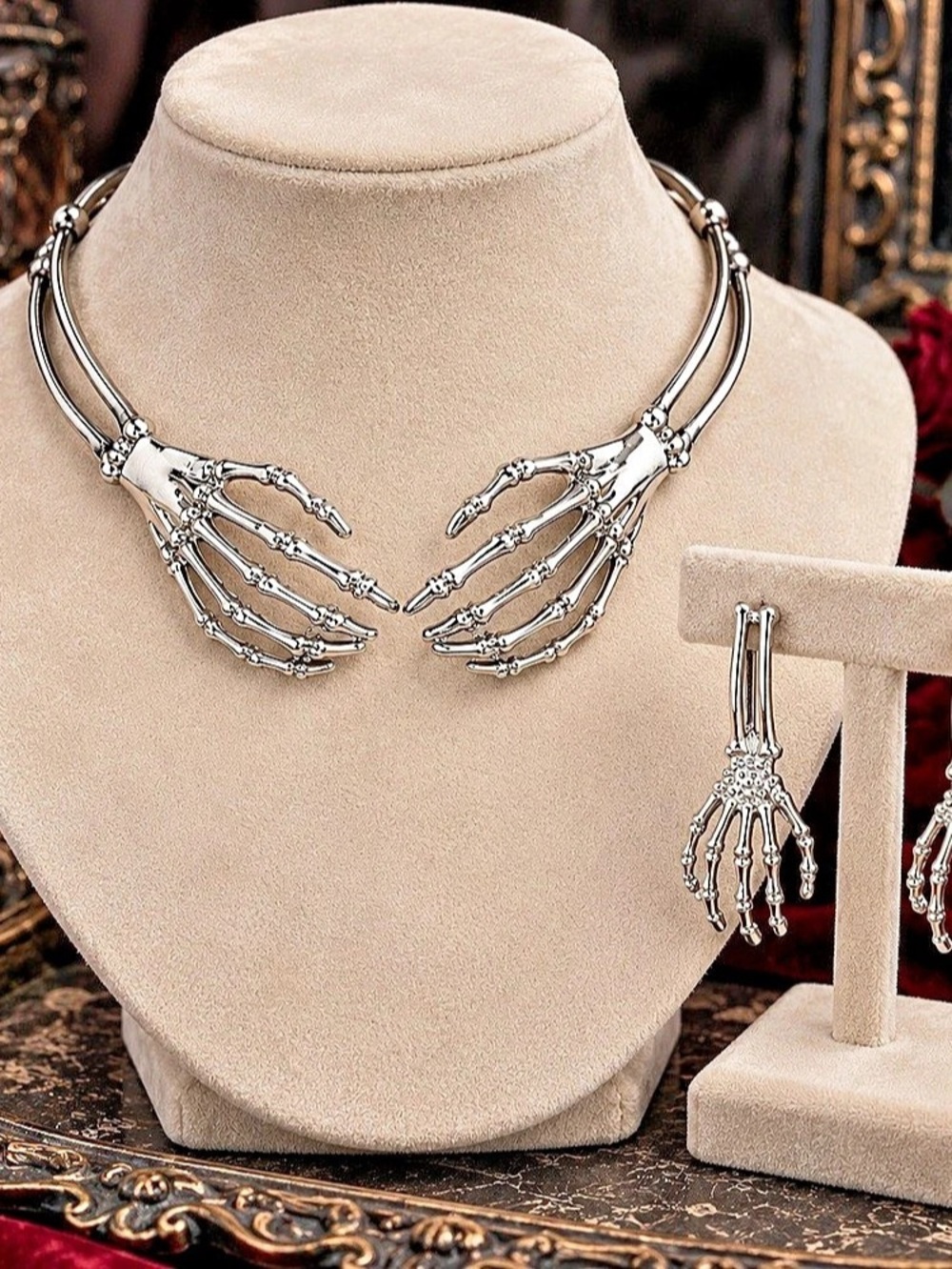 Silver-Tone Statement Necklace & Earrings